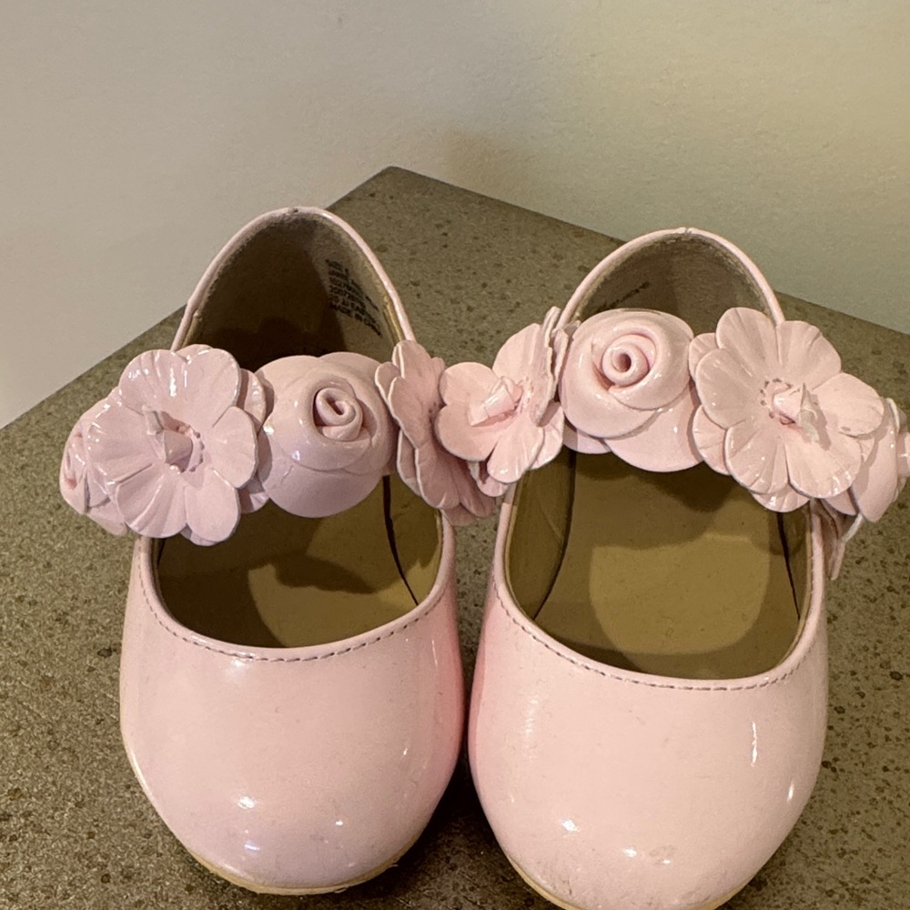 Janie and Jack Pink Patent Mary Jane Shoes with Floral Strap